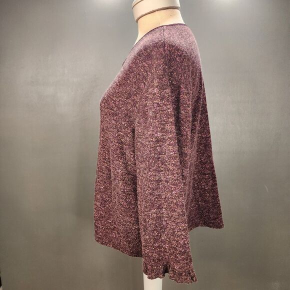 Women's J Jill Speckled Maroon Button Down Cardigan Sweater Size XLT Tall Ruffle - Picture 5 of 10